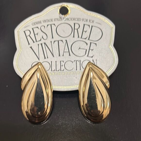 Anthropologie Restored Vintage Collection Teardrop Post Earrings 14K Gold Plate - Picture 1 of 9